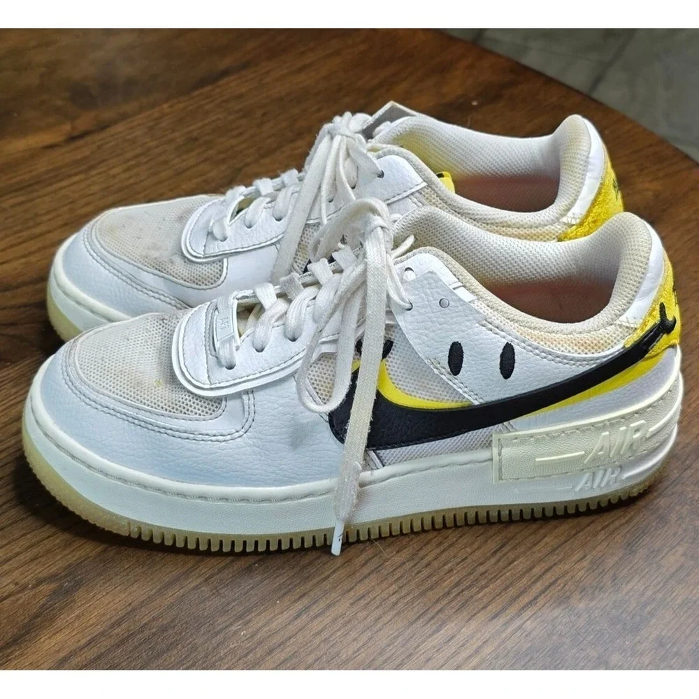 Nike Air Force 1 Shadow Womens Sneakers Size 8 White Yellow Black‎ Leather